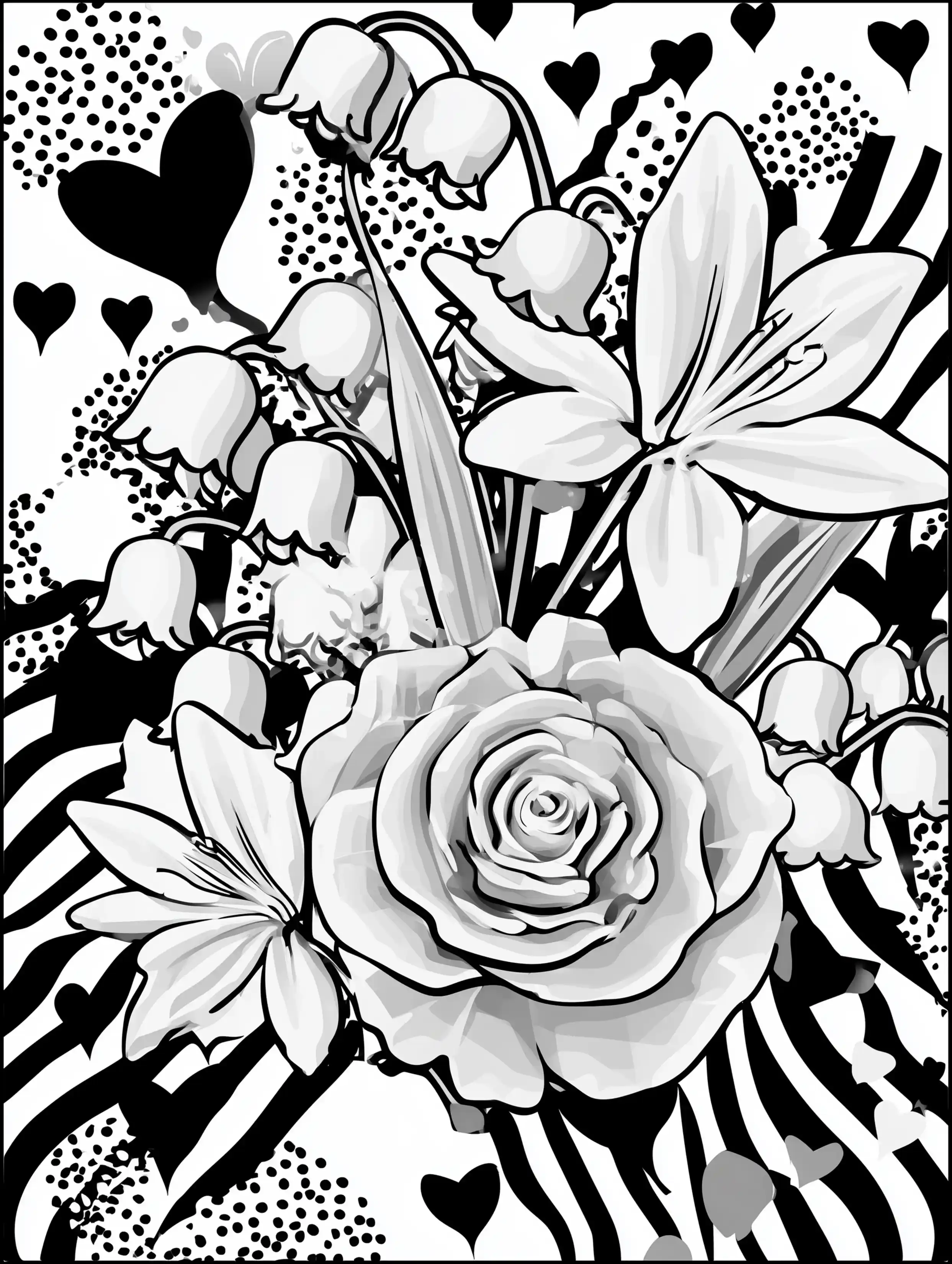 Free printable coloring pages floral featuring lily of the valley with other flowers